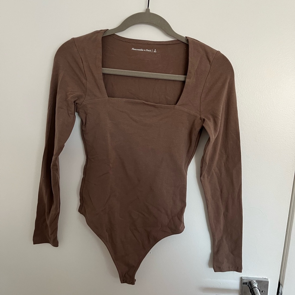 Abercrombie & Fitch Fitted Brown Long Sleeve Bodysuit